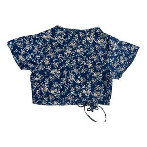 Shein Blue Floral Wrap Flutter Sleeve Top Women’s Size XL Lightweight EUC